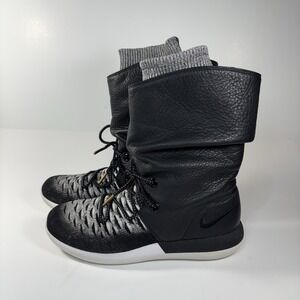 NIKE ROSHE TWO HI FLYKNIT DEEP Women's Athletic Sneaker  Boots Black/White Sz 9